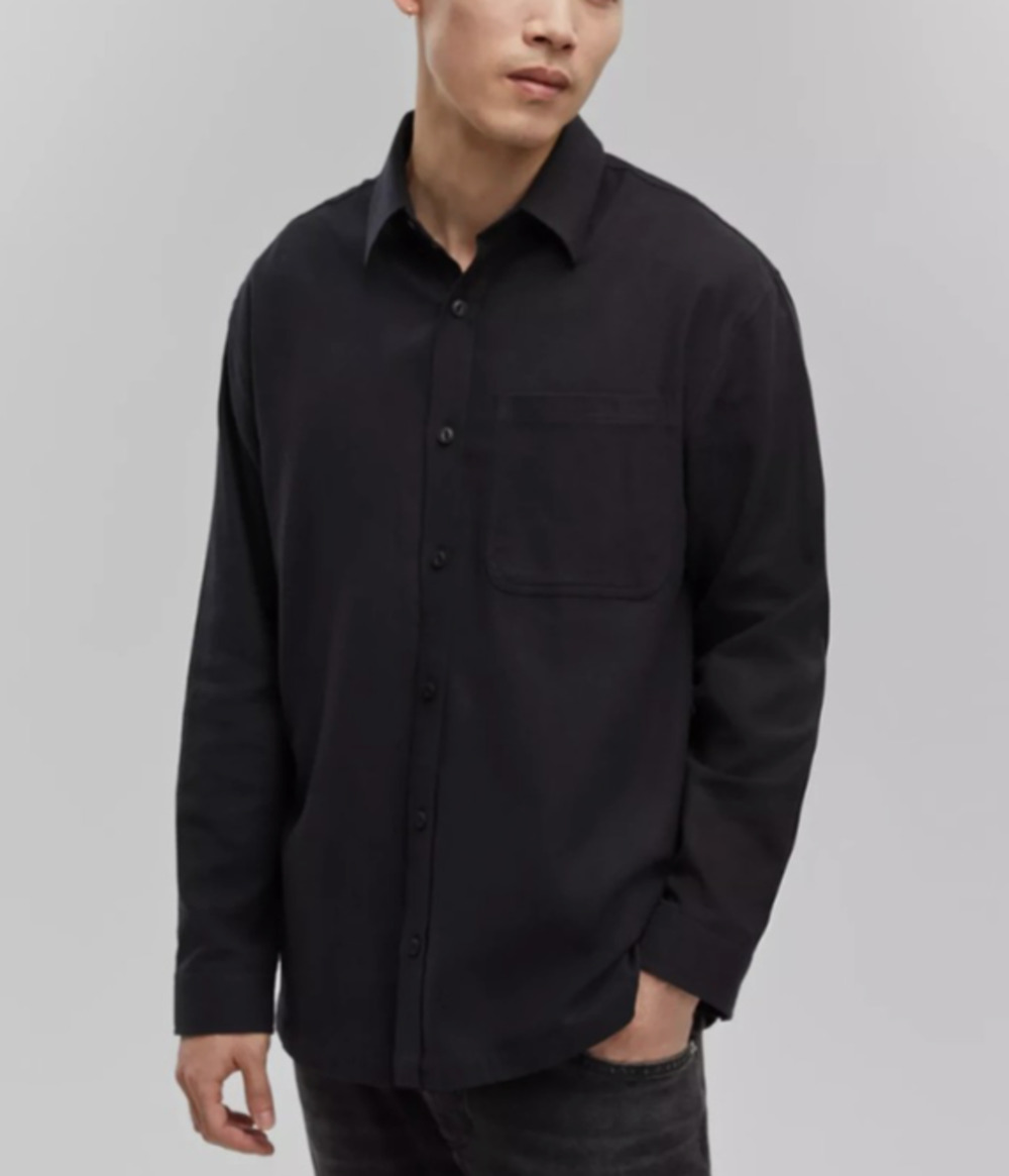 Mode of One Men's Relaxed-Fit Flannel Shirt Deep Black Size M